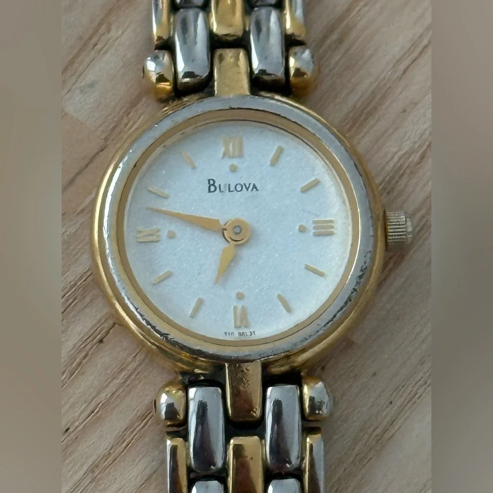 Bulova Vintage Ladies Watch Two-Tone Bracelet Pearl Dial Stainless Case New Batt